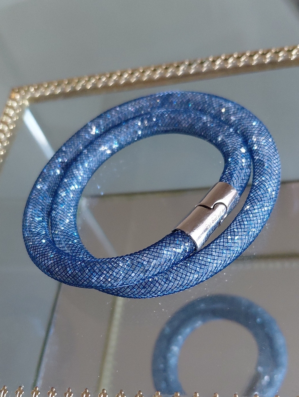 Swarovski Stardust Blue Crystal Double Wrap Bracelet Choker 16.5"